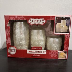 3 LED Snowflake Embossed Flameless Candles Loft Living 2017 White Pearlized READ